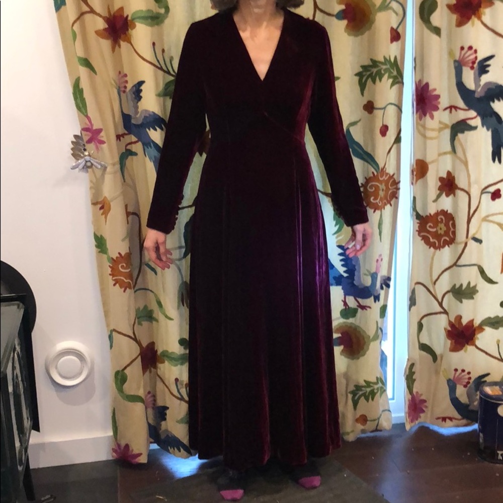 J. Peterman Burgundy Velvet Maxi Dress 8